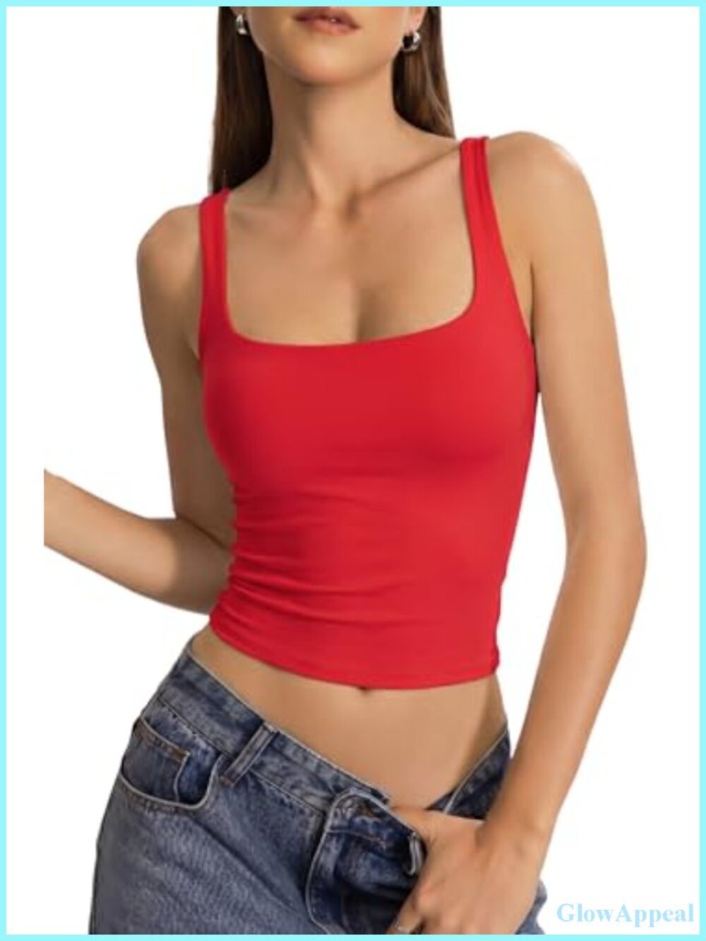 QINSEN Womens Tank Top Built in Bra Square Neck Double Lined Sleeveless Workout